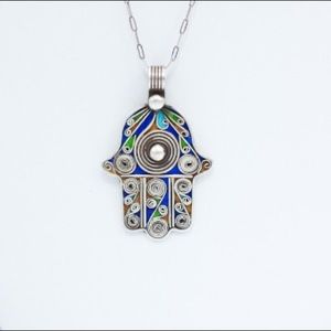 Reversible Large Hamsa Hand Glass Pendant sp0102